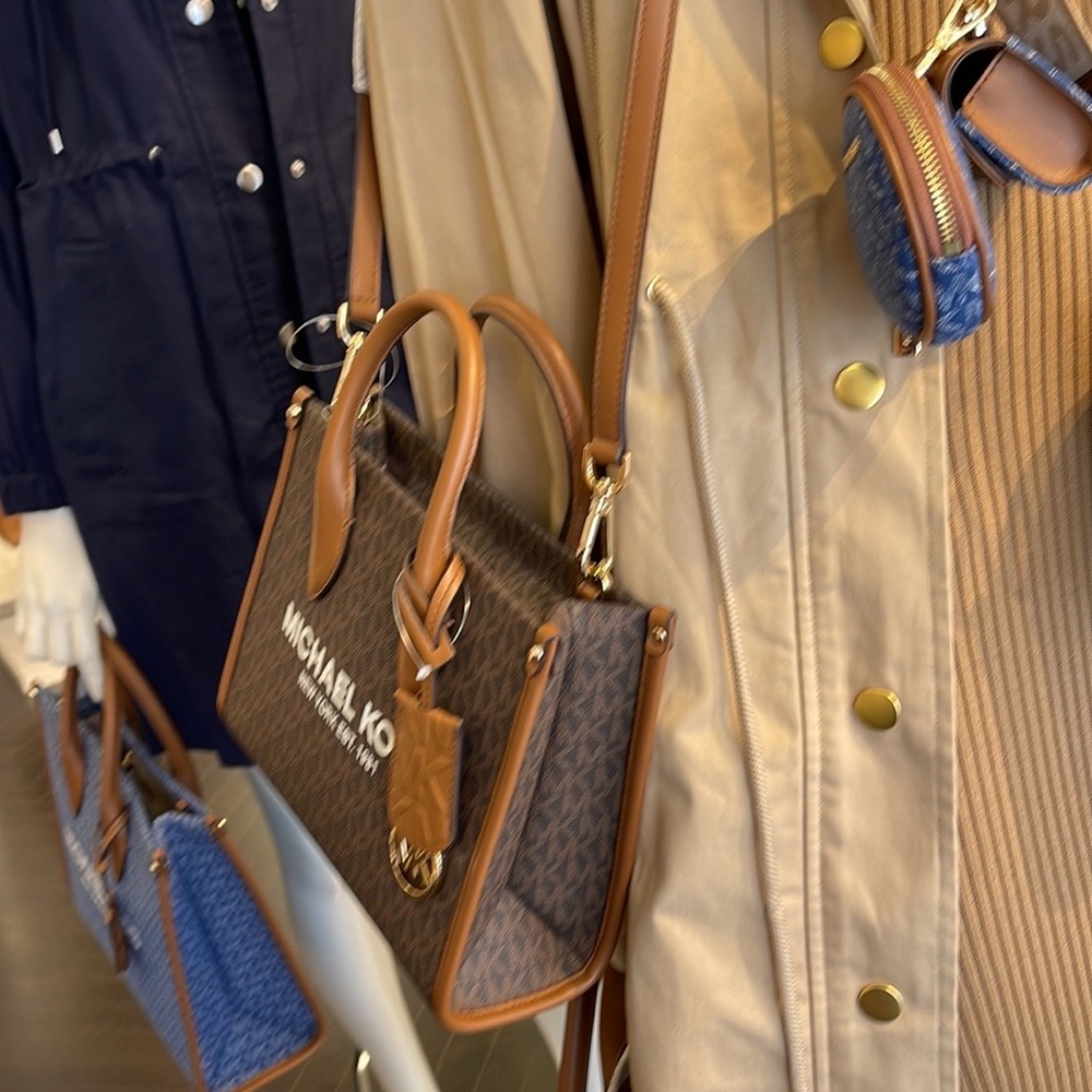 Michael Kors Mirella Small Shopper Top Zip Crossbody Bag Brown Logo MK - Picture 12 of 16